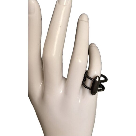 Kendra Scott Gunmetal Plated Brass Crystal Accent Oval & Open Design Abra Ring - Picture 2 of 6